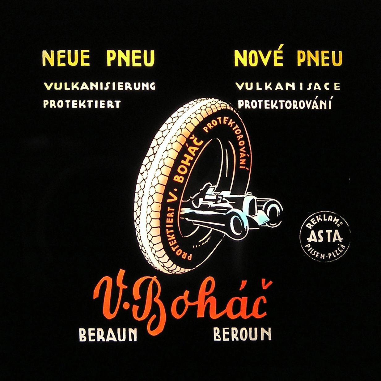 Původní logo pneucentra Boháč z roku 1938